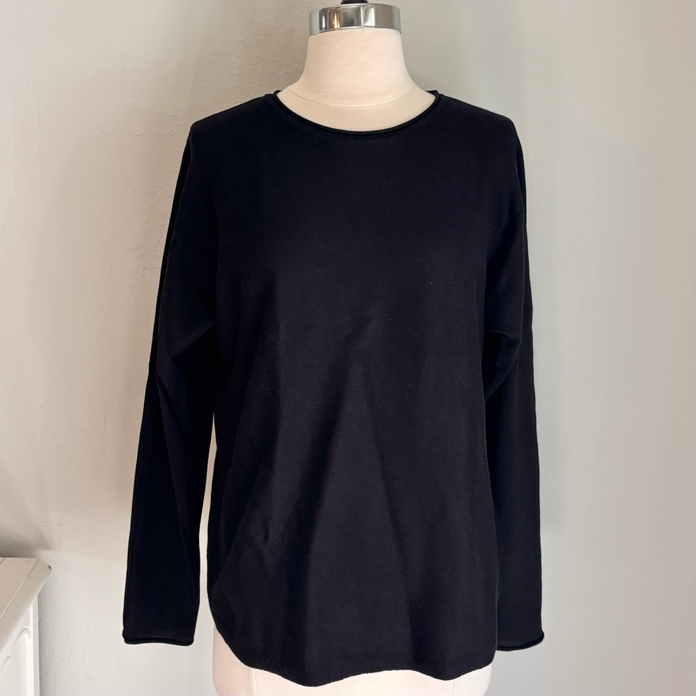 Cynthia Rowley Lightweight Knit Dolman Sleeve Curved Hem Sweater, Black, M NWT